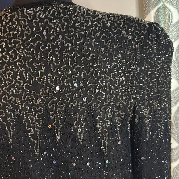 Vintage 100% Silk Beaded Cropped Long Sleeve Jacket SZ Small - Picture 5 of 8